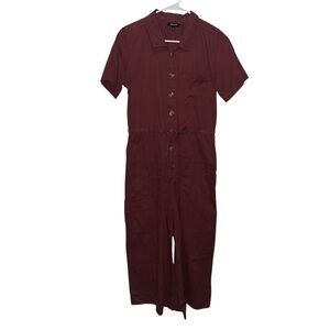 Madewell Maroon Button-Up Utility Jumpsuit